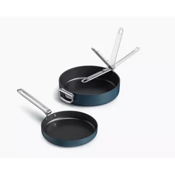 Joseph Joseph Space set de 2 sartenes antiadherentes cerámica con mango plegable azul