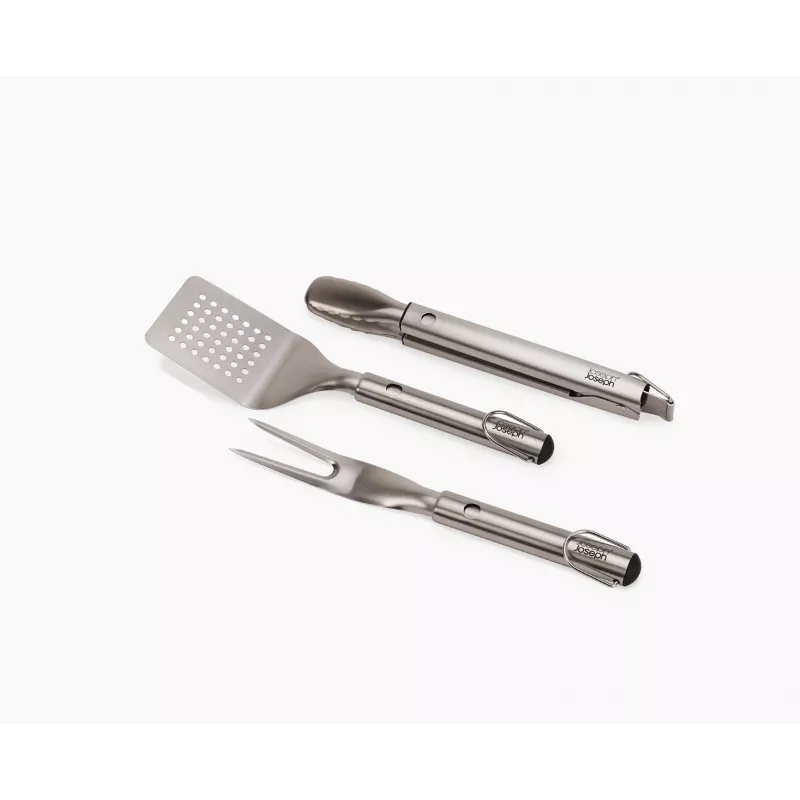 Joseph Joseph GrillOut juego de barbacoa de acero inoxidable de 3 piezas con espátula, pinzas y tenedor