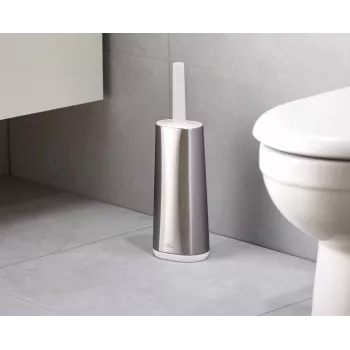 Joseph Joseph Flex 70517 cepillo de inodoro de acero inoxidable con cabezal de silicona, plata/gris