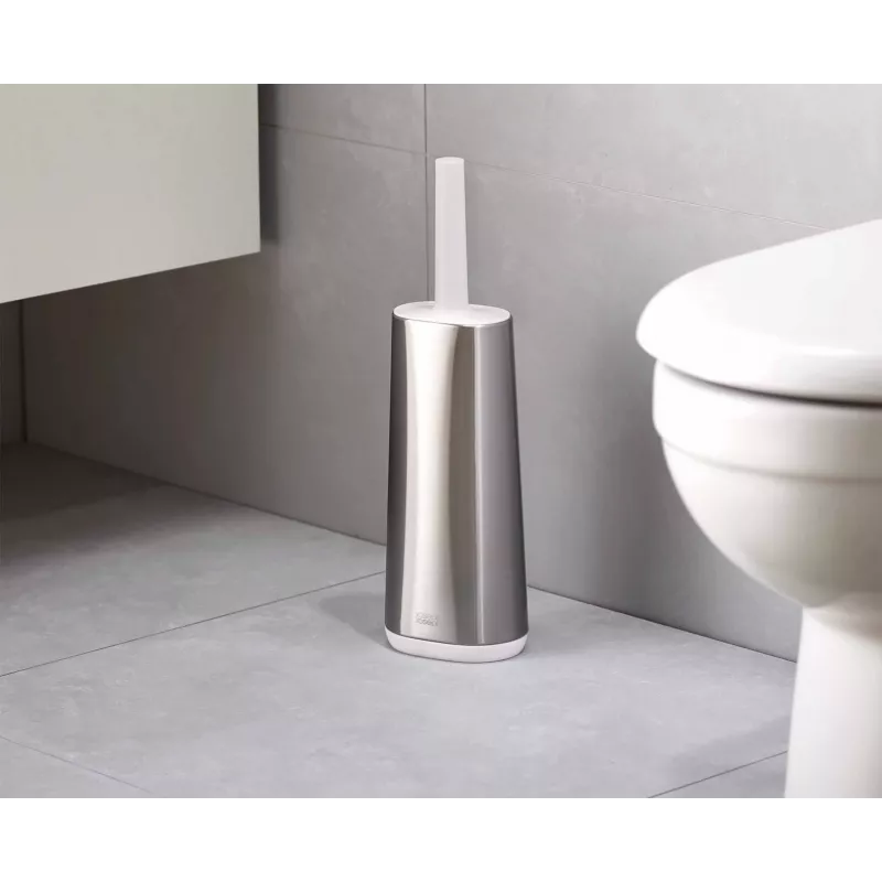 Joseph Joseph Flex 70517 cepillo de inodoro de acero inoxidable con cabezal de silicona, plata/gris