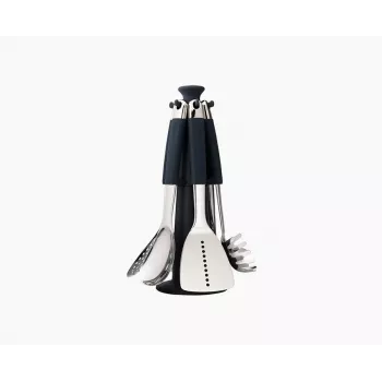 Joseph Joseph Elevate set de 6 utensilios de cocina con soporte giratorio, acero inoxidable y silicona, gris