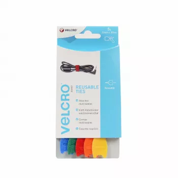 VELCRO VEL-EC60250 bridas de velcro para cables - colores surtidos (azul, verde, naranja, rojo, amarillo) - 20 cm x 12 mm - pack de 5