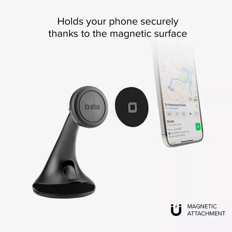 SBS Soporte universal para móvil de coche con ventosa ancha magnética compatible con MagSafe - Negro
