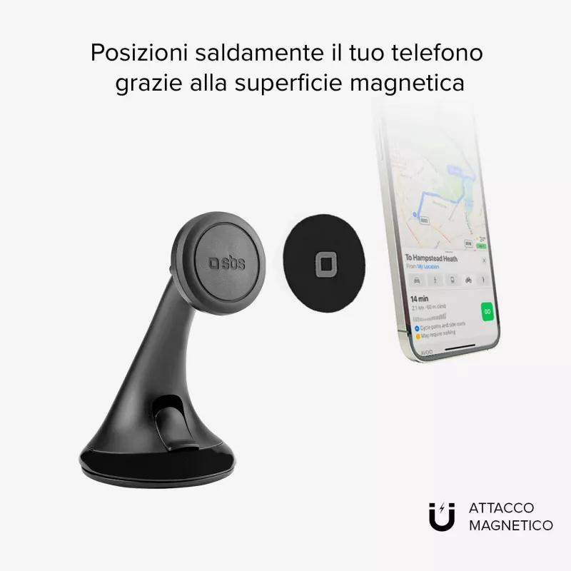 SBS Soporte universal para móvil de coche con ventosa ancha magnética compatible con MagSafe - Negro