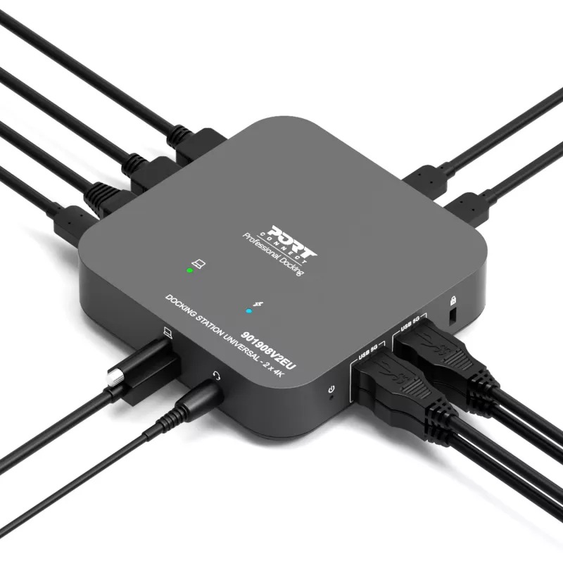 Estación de acoplamiento universal PORT Designs - 2 x 4K 2 HDMI con fuente de alimentación - EU