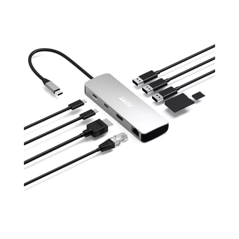 Estación de acoplamiento USB-C 9 en 1 PORT Designs con HDMI 4K y 85W PD - Space Grey