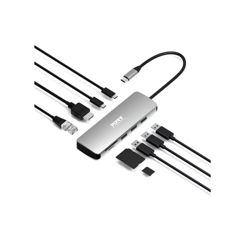 Estación de acoplamiento USB-C 9 en 1 PORT Designs con HDMI 4K y 85W PD - Space Grey