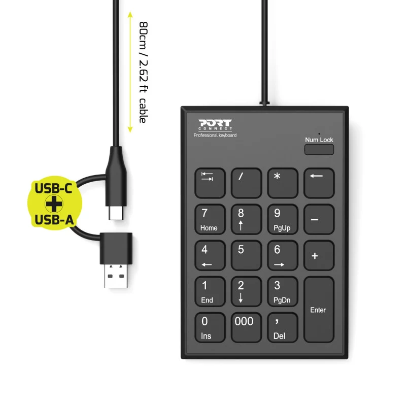 Teclado numérico PORT Connect USB-C negro de PORT Designs
