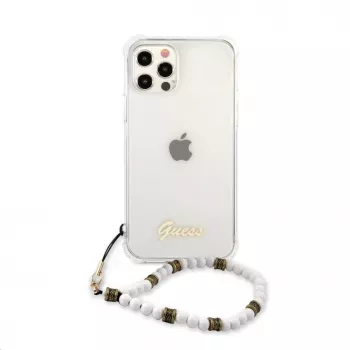 Guess Apple iPhone 12/12 Pro Funda PC Script and White Pearls Transparente