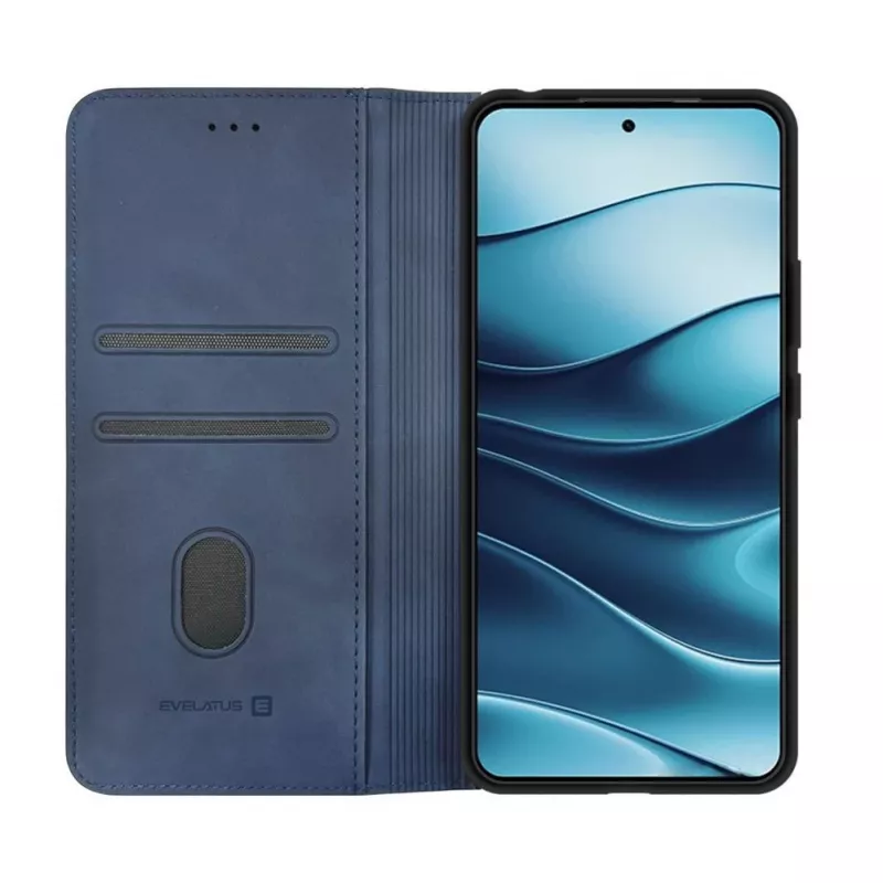 Evelatus Funda tipo libro de piel PU para Xiaomi Redmi Note 14 5G azul oscuro