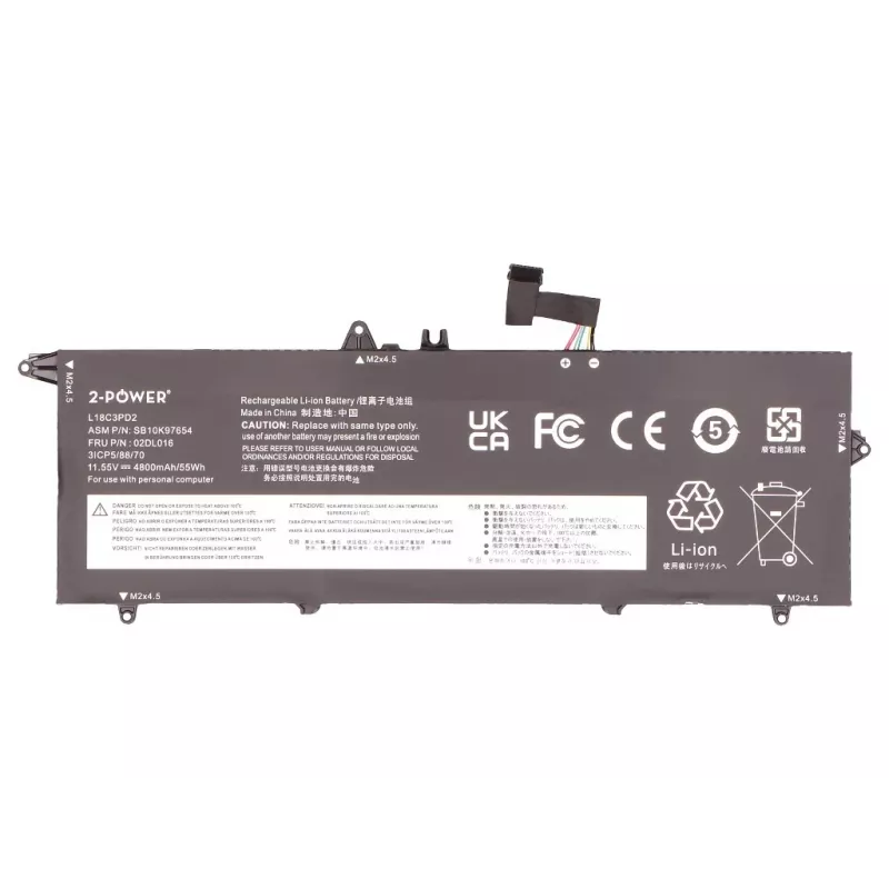 Batería principal 2-Power para Lenovo ThinkPad T490S 20NX - 55 Wh Li-ion