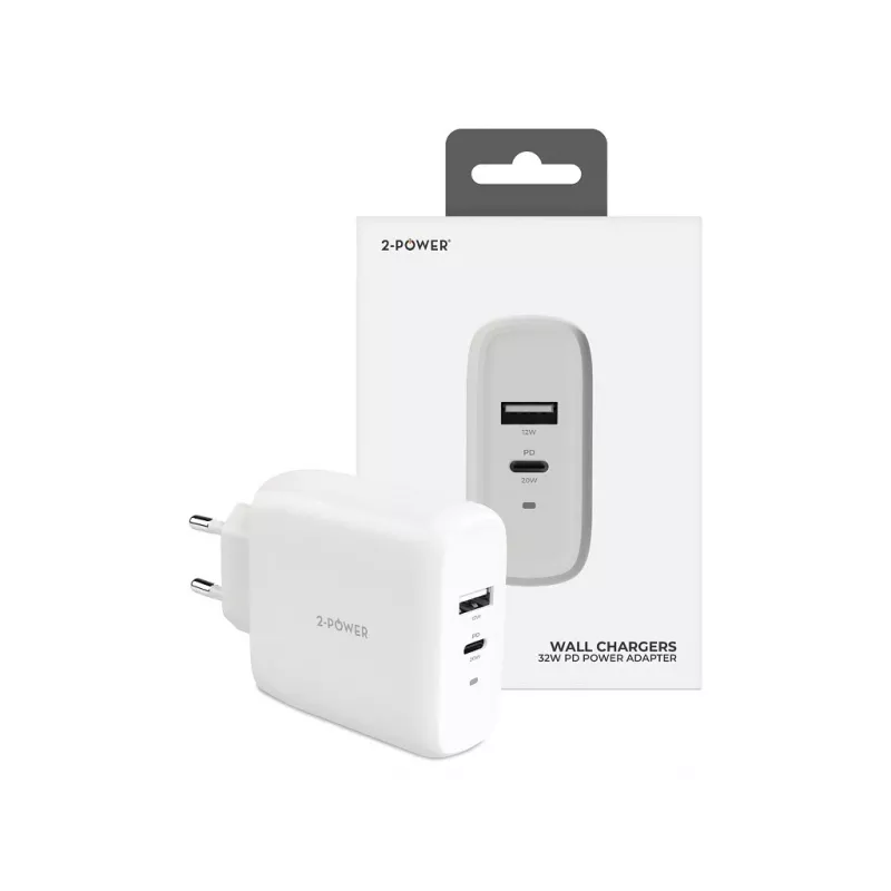 Cargador de pared 2-POWER PD 20W USB-C y 12W USB-A
