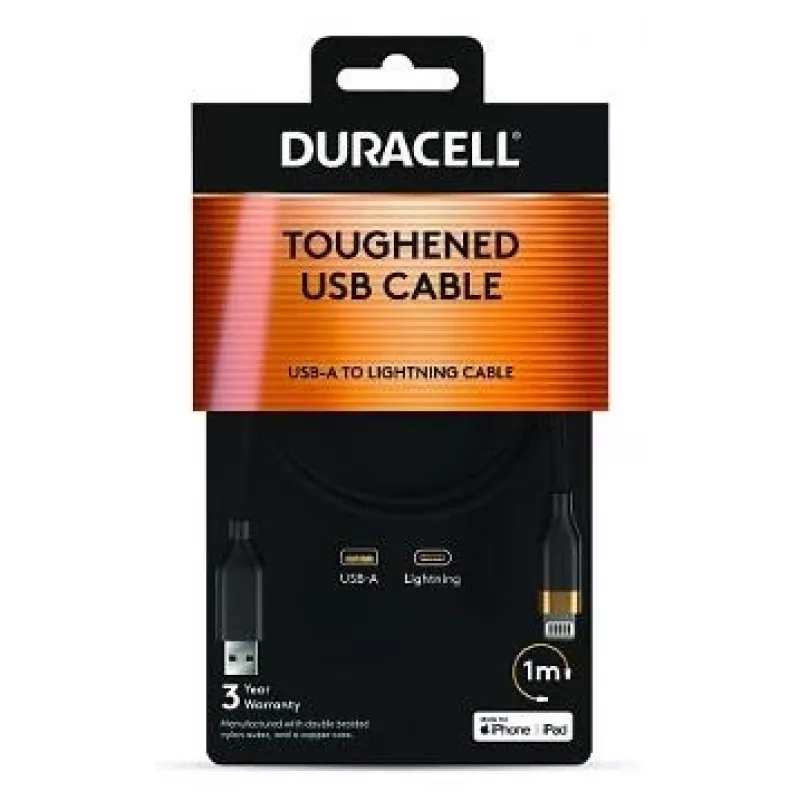 DURACELL Cable USB-A a Lightning 1m Blanco certificado MFi