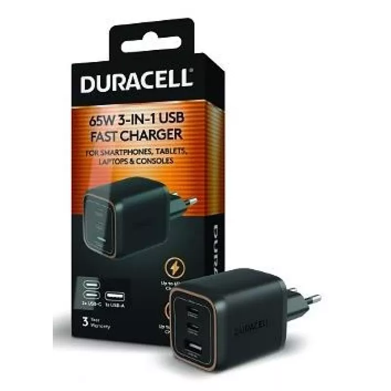 Duracell Cargador de pared PD 65W GaN 2 x USB-C