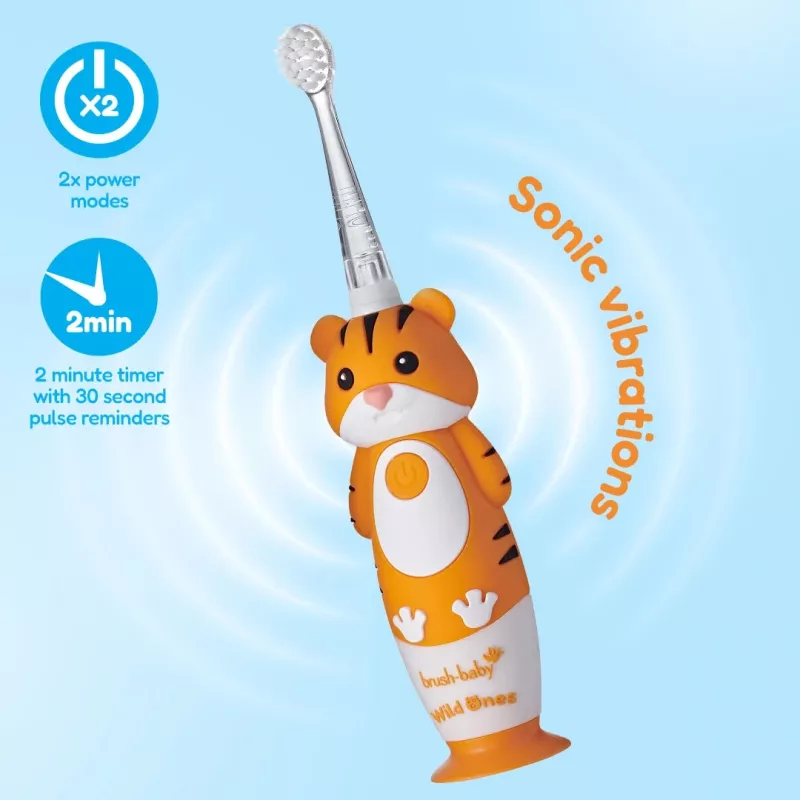 BRUSH BABY Cepillo de dientes sónico Wild Ones para niños 0-10 años Tigre