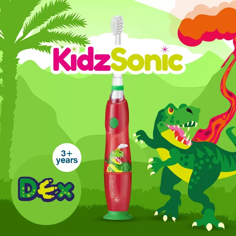 BRUSH BABY Cepillo de dientes eléctrico sónico Kidz Sonic para niños 3+ años - Diseño dinosaurio