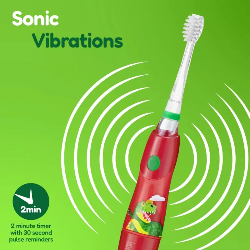 BRUSH BABY Cepillo de dientes eléctrico sónico Kidz Sonic para niños 3+ años - Diseño dinosaurio