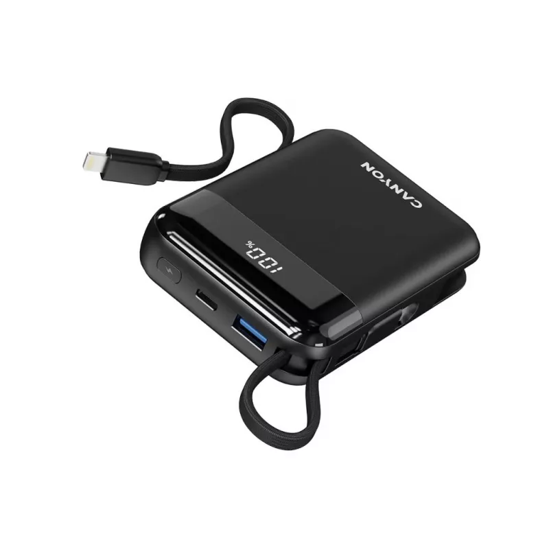 Canyon OnPower 104 10000 mAh Batería externa con cable USB-C y Lightning negro