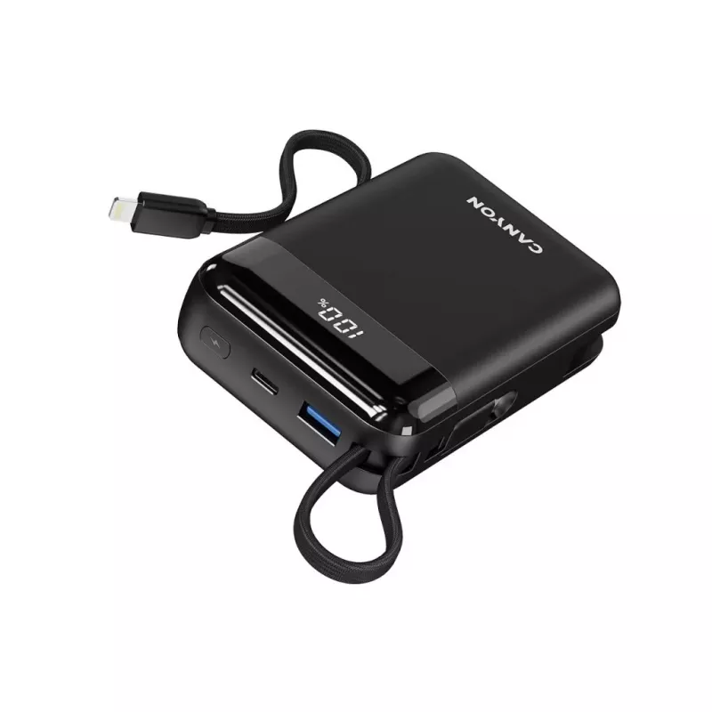 Canyon OnPower 204 20000 mAh Batería externa con cables USB-C y Lightning, negro