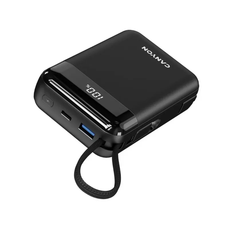 Canyon OnPower 204 20000 mAh Batería externa con cables USB-C y Lightning, negro