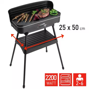 FRITEL Starter BBQ 2246 parrilla eléctrica con soporte, 2200 W, negro