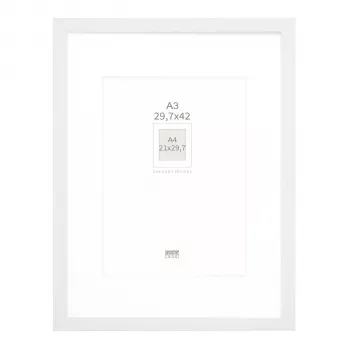 Deknudt S66KF1 P1 DIN A3 29.7x42 cm marco de fotos de madera blanco con paspartú blanco