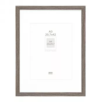 Deknudt S66KH3 P1 DIN A3 29.7x42 cm marco de fotos de madera gris con paspartú blanco