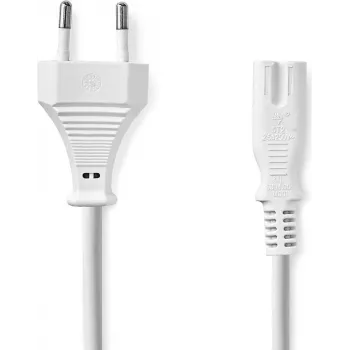 Nedis Cable de alimentación - conector macho euro a IEC-320-C7, 3,00 m, recto, plano, PVC, blanco