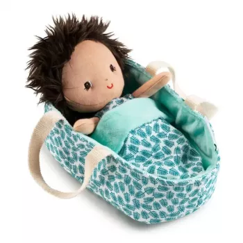 Lilliputiens Muñeca bebé en cesta con conjunto y manta Ari