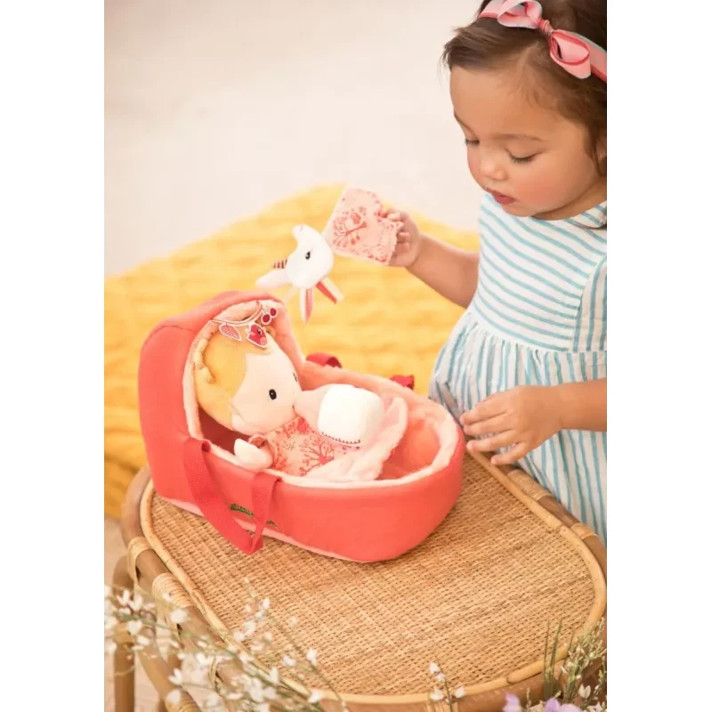 Lilliputiens Lena Set de Muñeca con Cesta de Transporte, Trapo de Apego y Biberón