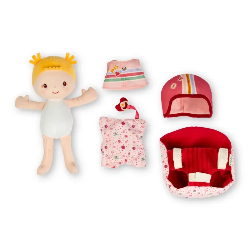 Lilliputiens muñeca Lena en sillita de bicicleta con mantita de apego y casco 18m+