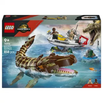 LEGO Jurassic World 76974 Misión en el barco y modelo Mosasaurus