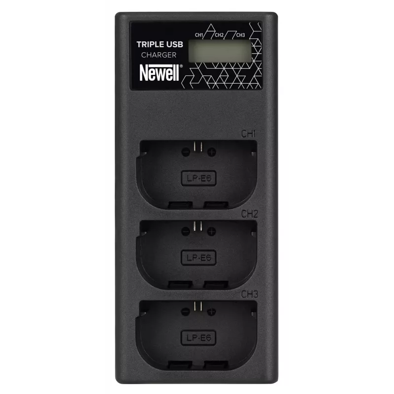 Cargador de triple canal Newell CD-USB-C para baterías Canon LP-E6