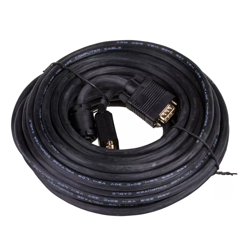 Akyga AK-AV-09 cable VGA D-Sub 15 pines, conector macho a conector macho, 2 núcleos de ferrita, 15 m, negro