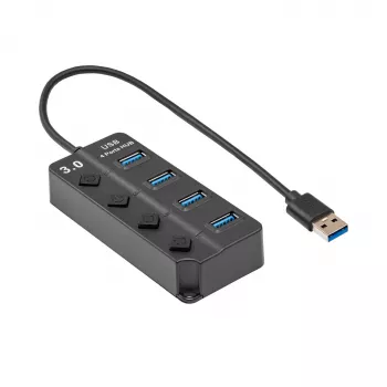 Akyga AK-AD-33 hub USB 3.0 activo, 4 puertos con interruptores individuales, 15 cm, negro