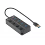 Akyga AK-AD-33 hub USB 3.0 activo, 4 puertos con interruptores individuales, 15 cm, negro
