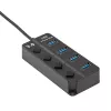 Akyga AK-AD-33 hub USB 3.0 activo, 4 puertos con interruptores individuales, 15 cm, negro