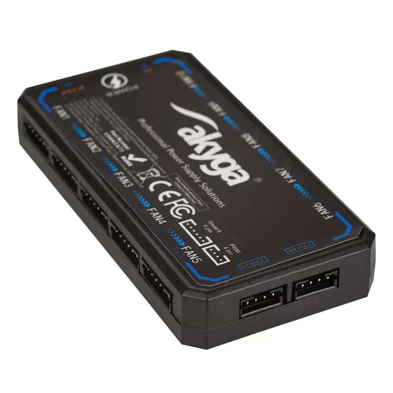 Akyga AK-CA-73 controlador de ventiladores RGB con mando a distancia, 12 conexiones (10 ventiladores + 2 tiras LED), alimentación Molex