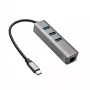 Akyga AK-AD-66 Hub USB-C con 3x USB 3.0 y Gigabit Ethernet, 15 cm, negro
