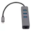 Akyga AK-AD-66 Hub USB-C con 3x USB 3.0 y Gigabit Ethernet, 15 cm, negro