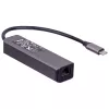 Akyga AK-AD-66 Hub USB-C con 3x USB 3.0 y Gigabit Ethernet, 15 cm, negro