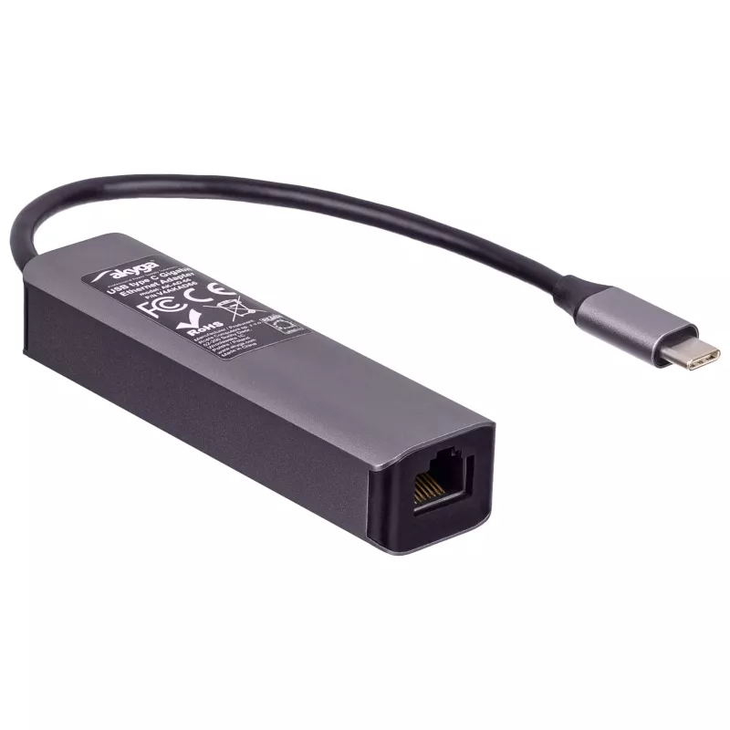 Akyga AK-AD-66 Hub USB-C con 3x USB 3.0 y Gigabit Ethernet, 15 cm, negro