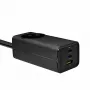 Akyga AK-CH-21 Cargador USB GaN 65 W, 2 x USB-C + USB-A, con regleta, 1,5 m, negro