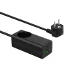 Akyga AK-CH-21 Cargador USB GaN 65 W, 2 x USB-C + USB-A, con regleta, 1,5 m, negro