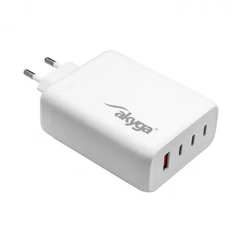 Akyga AK-CH-24 Cargador USB GaN 140 W, 3 x USB-C PD + USB-A, blanco
