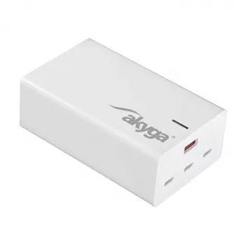 Akyga AK-CH-25 Cargador USB de sobremesa GaN 140 W, 3 x USB-C PD + USB-A, blanco