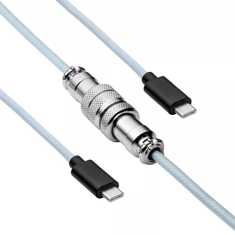 Akyga AK-USB-49 Cable espiral Aviator USB-C a USB-C con conector GX16, USB 2.0, 3 m, blanco