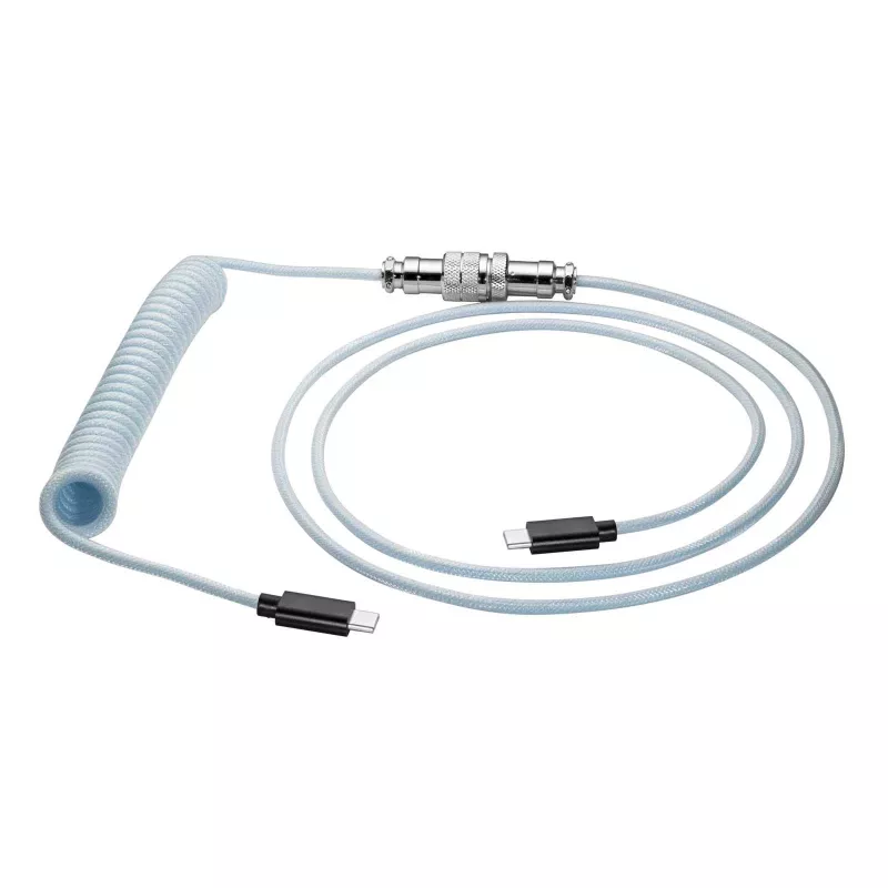 Akyga AK-USB-49 Cable espiral Aviator USB-C a USB-C con conector GX16, USB 2.0, 3 m, blanco