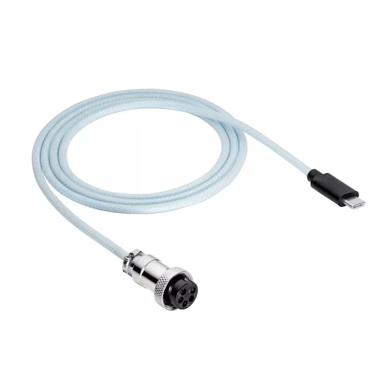 Akyga AK-USB-49 Cable espiral Aviator USB-C a USB-C con conector GX16, USB 2.0, 3 m, blanco