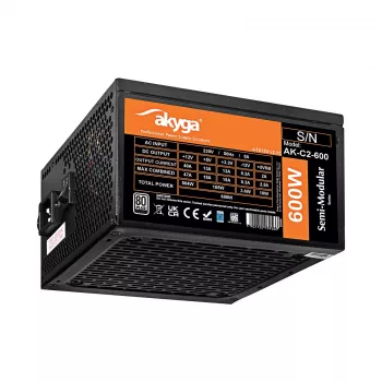 Akyga AK-C2-600 Fuente de alimentación ATX Classic 600 W, semimodular, PFC activo, ventilador de 120 mm